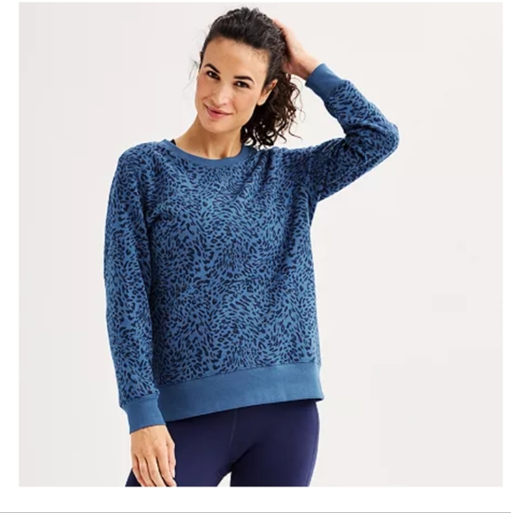 Tek Gear Ultrasoft Fleece Crewneck Sweatshirt Navy Spots, Size: L (EUC) - Picture 1 of 7